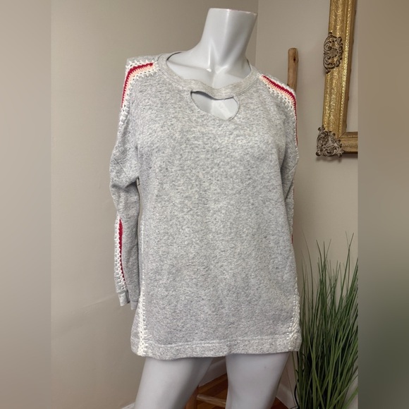 Democracy Tops - Democracy Grey Sweatshirt Red Pink And White Crochet Detail On Arms Small